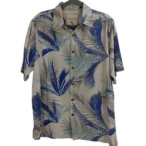 ISLAND REPUBLIC Vintage Men's Shirt Button Down Blue Hawaiian Silk Size L